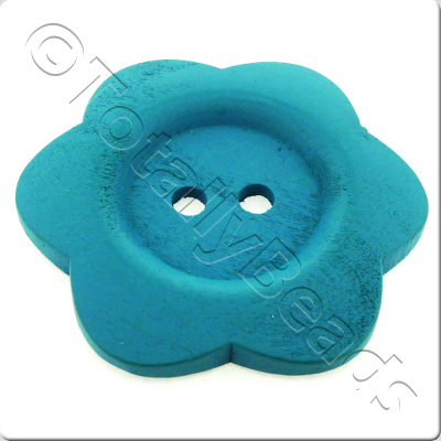 Wooden Flower Button 50mm - Turquoise
