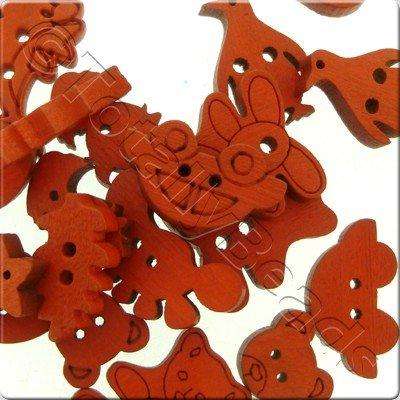 Wooden Button Mixed Shapes - Red