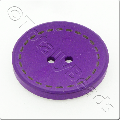 Wooden Button Stitch Effect 30mm - Purple