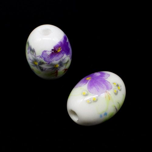 Porcelain Handmade 18mm Oval Bead   Lilac Flower for jewellery making