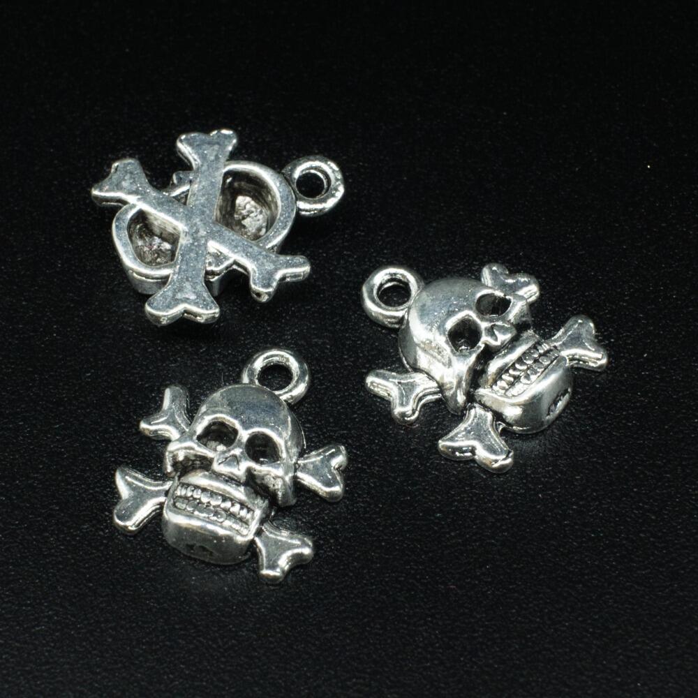 Antique Silver Metal Charm Skull Crossbone 14mm 12pcs for jewellery making