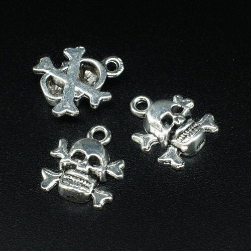 Antique Silver Metal Charm Skull Crossbone 14mm 12pcs for jewellery making