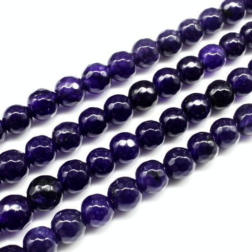 Dyed Jade 8mm Faceted Round Beads 15" string   Dark Amethyst Colour for jewellery making