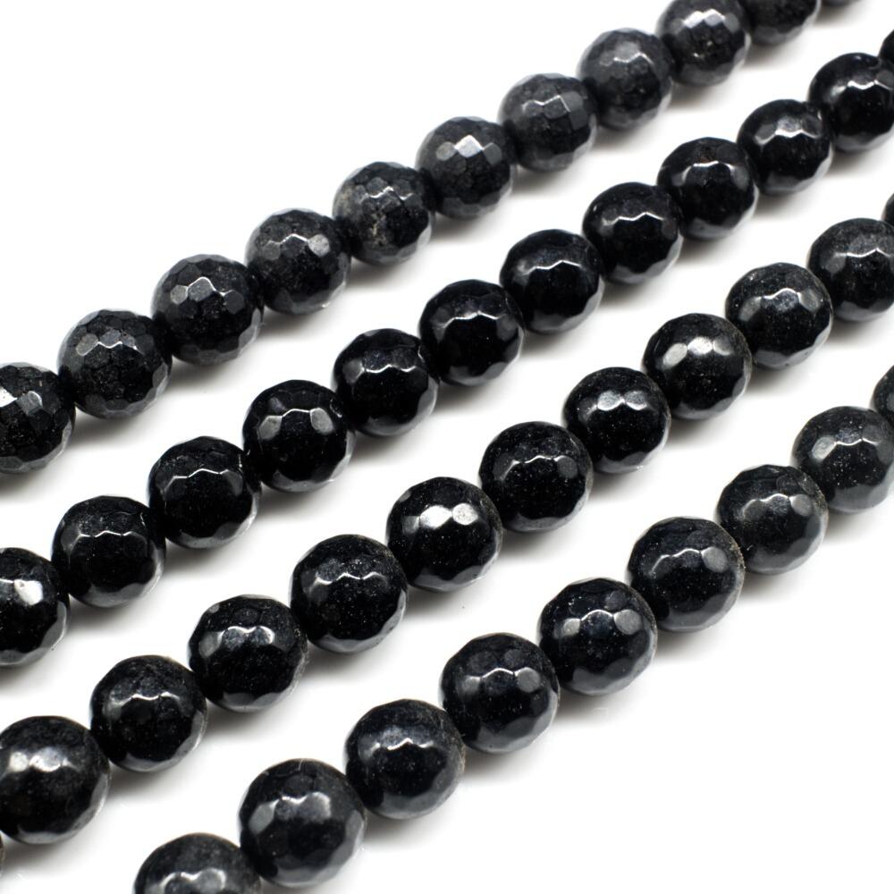 Dyed Jade 8mm Faceted Round Beads 15" string   Obsidian Colour for jewellery making