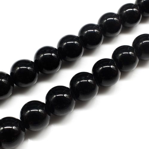 Glass Beads 12mm Round   Black 14" String for jewellery making