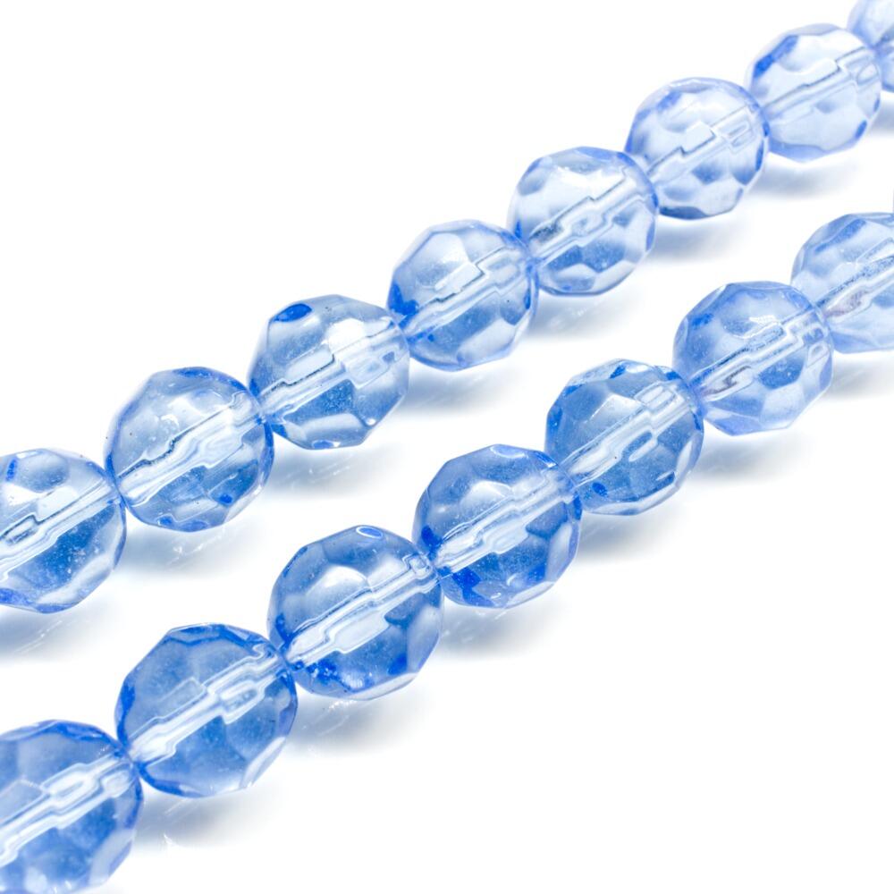 Glass Beads 12mm Facet Round Light Blue 14