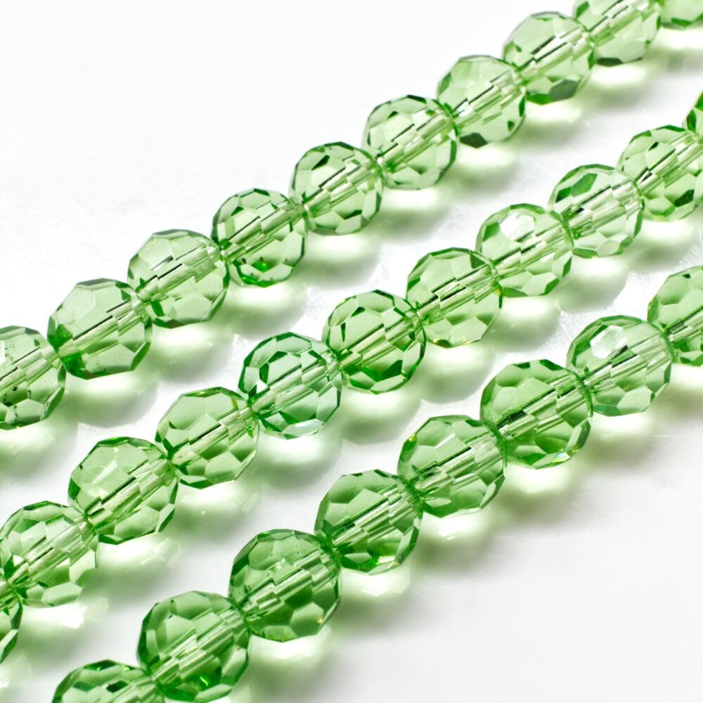 Glass Beads 8mm Facet Round   Light Green 14" String for jewellery making
