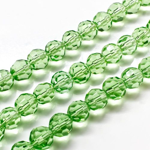 Glass Beads 8mm Facet Round   Light Green 14" String for jewellery making