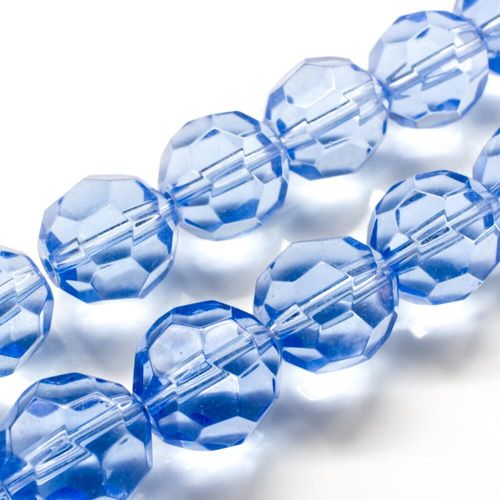 Glass Beads 15mm Facet Round   Light Blue 14" String for jewellery making