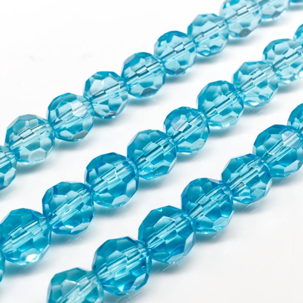 Glass Beads 10mm Facet Round   Aqua 14" String for jewellery making