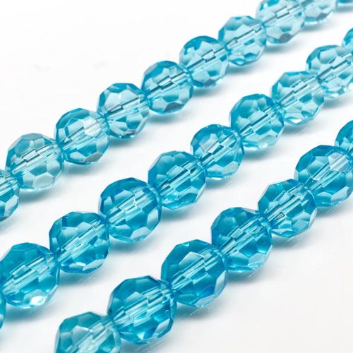 Glass Beads 10mm Facet Round   Aqua 14" String for jewellery making