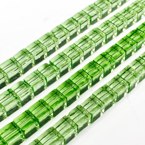Glass Beads 6mm Cube   Lime Green 14" String for jewellery making