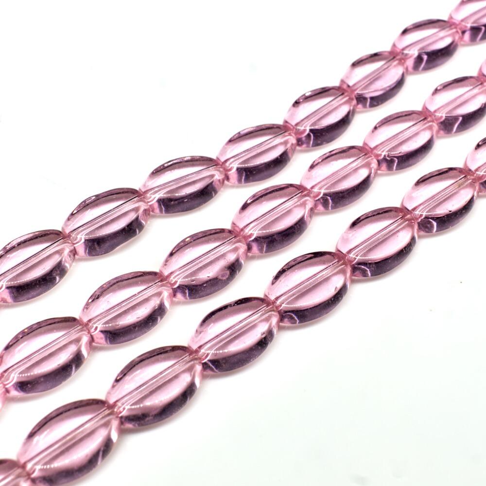 Glass Beads 11mm Flat Oval   Pink 14" String for jewellery making
