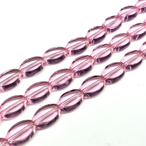 Glass Beads 11mm Flat Oval   Pink 14" String for jewellery making