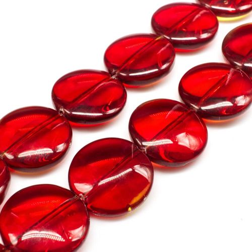 Glass Beads 18mm Disc   Dark Red 14" String for jewellery making