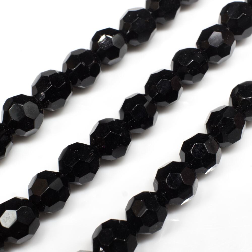 Glass Beads 8mm Facet Round   Jet Black 14" String for jewellery making