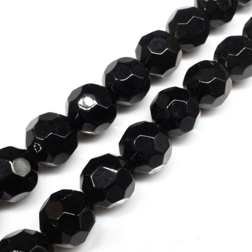 Glass Beads 12mm Facet Round   Black 14" String for jewellery making