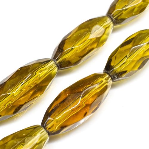Glass Beads 30mm Facet Rice   Olive 5pcs for jewellery making