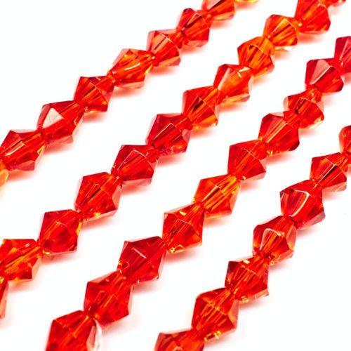 Glass Beads 6mm Bicone   Red 14" String for jewellery making