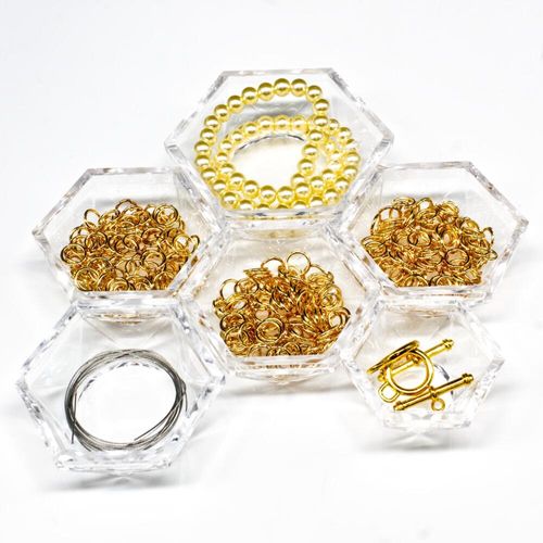 Cora Beaded Chain Maille Bracelets champagne gold bracelet making kit — DIY set with beads and instructions for creating handmade jewelry