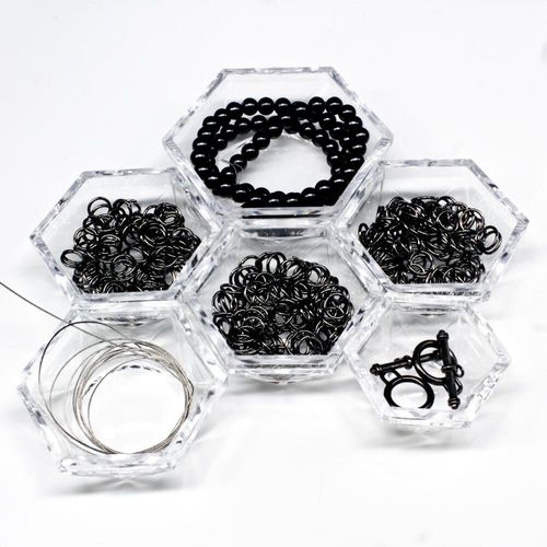 Cora Beaded Chain Maille Bracelets black bracelet making kit — DIY set with beads and instructions for creating handmade jewelry