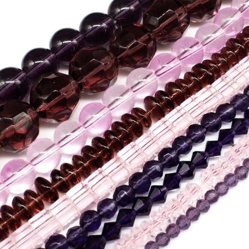 10 Strings Glass Bead Mix   Pink & Purple 4mm for jewellery making
