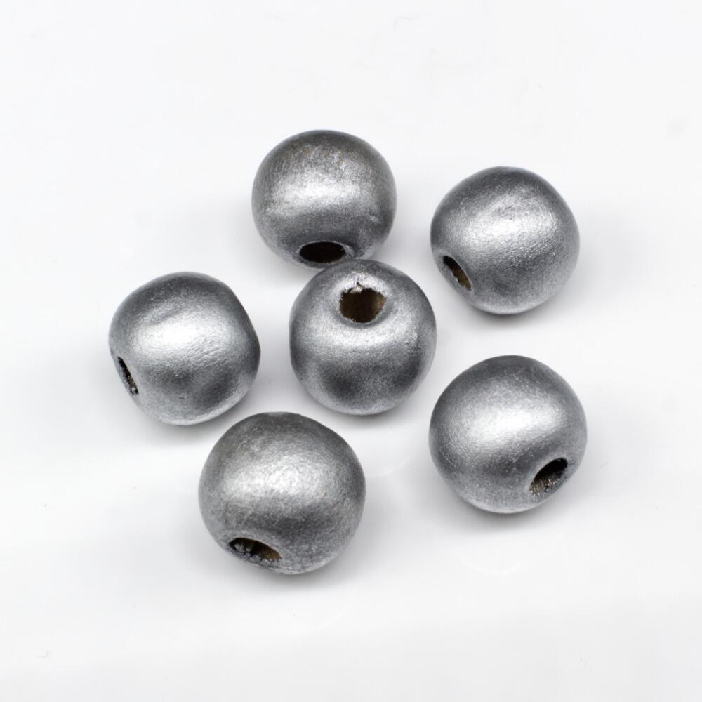Wooden Bead   Round 12mm Silver 20pcs for jewellery making