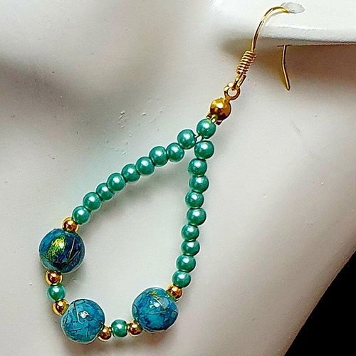 Catherine Drop Hoop Earrings 3 Pairs teal earring making kit — DIY set with beads and instructions for creating handmade jewelry