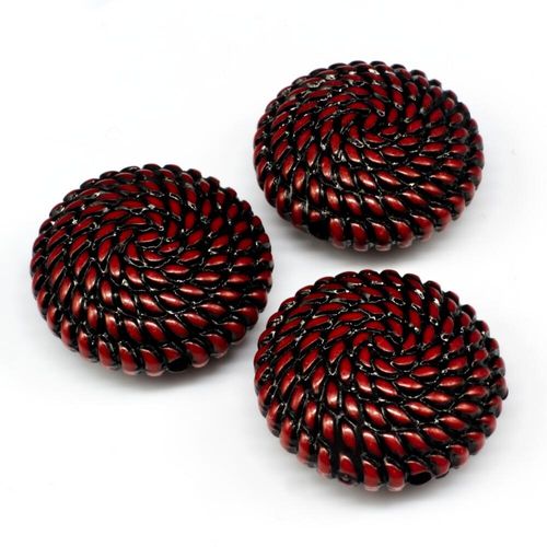Acrylic Rope Beads Disc 25mm 6pcs   Red for jewellery making