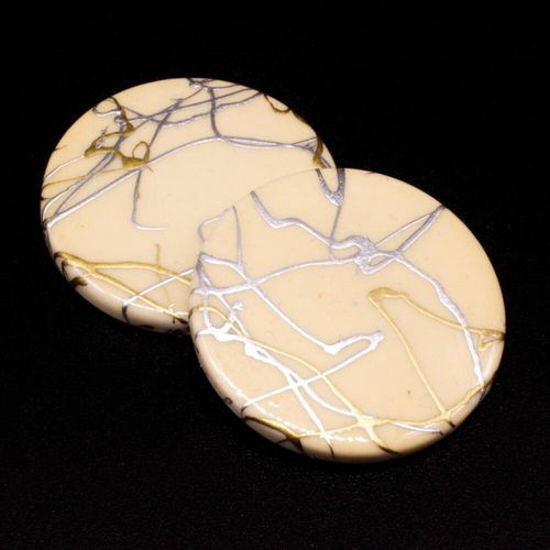 Acrylic Splatter Beads Disc 31mm 6pcs   Cream for jewellery making