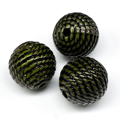 Acrylic Rope Beads Round 17mm 10pcs   Olive for jewellery making