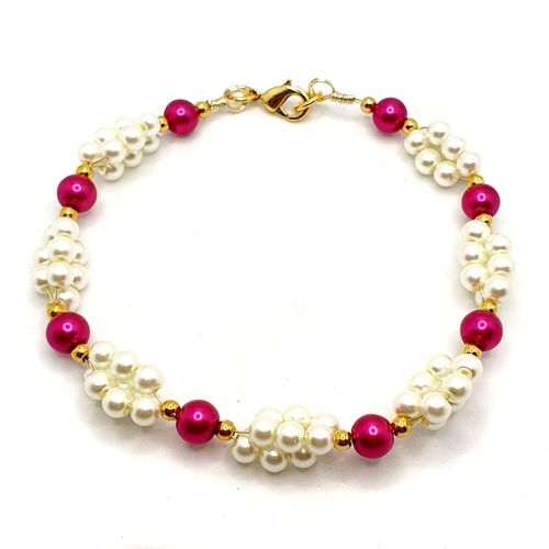 Deborah Cluster Bracelets magenta & buttermilk bracelet making kit — DIY set with beads and instructions for creating handmade jewelry