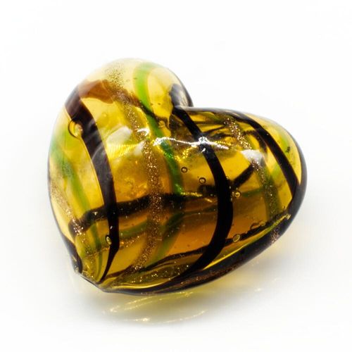 Hollow Glass Bead Heart 24mm   Gold/Black/Green for jewellery making