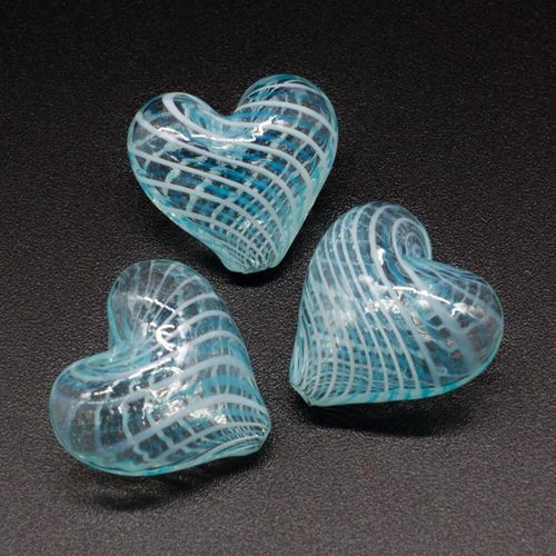 Hollow Glass Bead Heart 20mm   Clear/White/Aqua for jewellery making