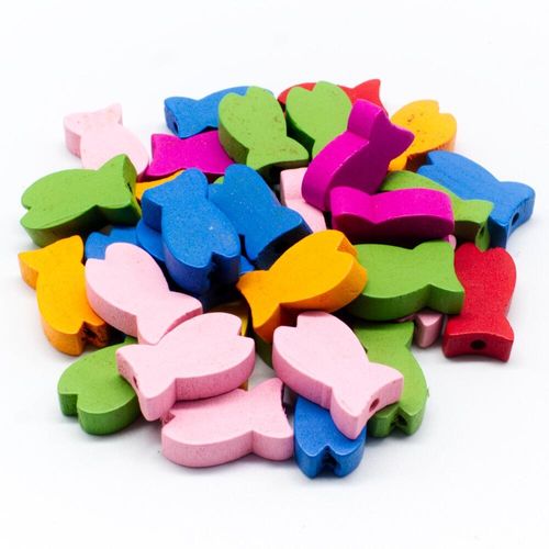 Colourful Wooden Beads   Fish 20 x 11mm for jewellery making