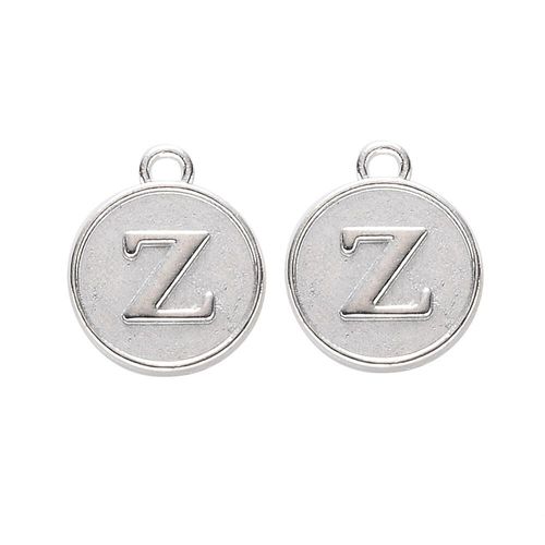 Disc Letter Charm Rhodium 12mm   Z for jewellery making