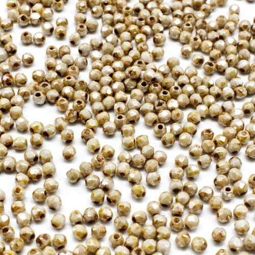 100 Czech Fire Polished 2mm Round Bead Opaque Champagne Luster