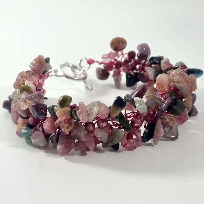 Gemstone Chips Tourmaline Wire Bracelet bracelet making kit — DIY set with beads and instructions for creating handmade jewelry