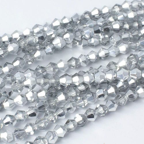 4mm crystal bicone beads half silver plate — plated finish, ideal for jewelry making and beadwork