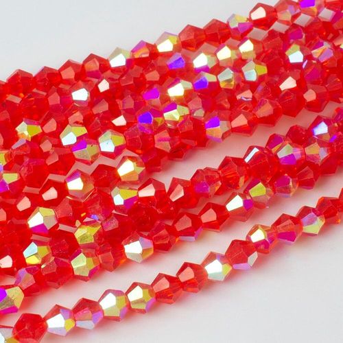 4mm crystal bicone beads red ab — AB finish, faceted for jewelry making and beadwork