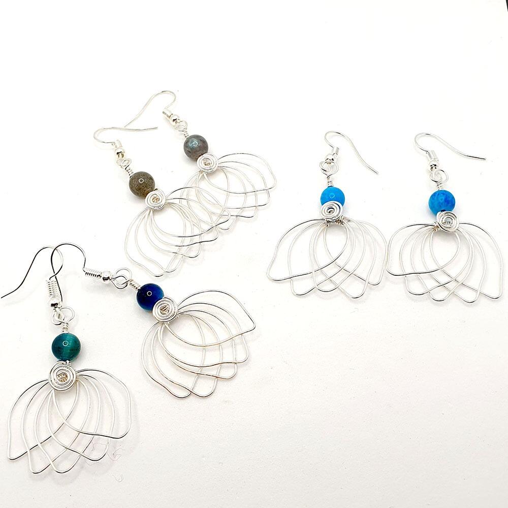 Lotus Gemstone Earrrings 6 Pair silver jewelry making kit — DIY set with beads and instructions for creating handmade jewelry
