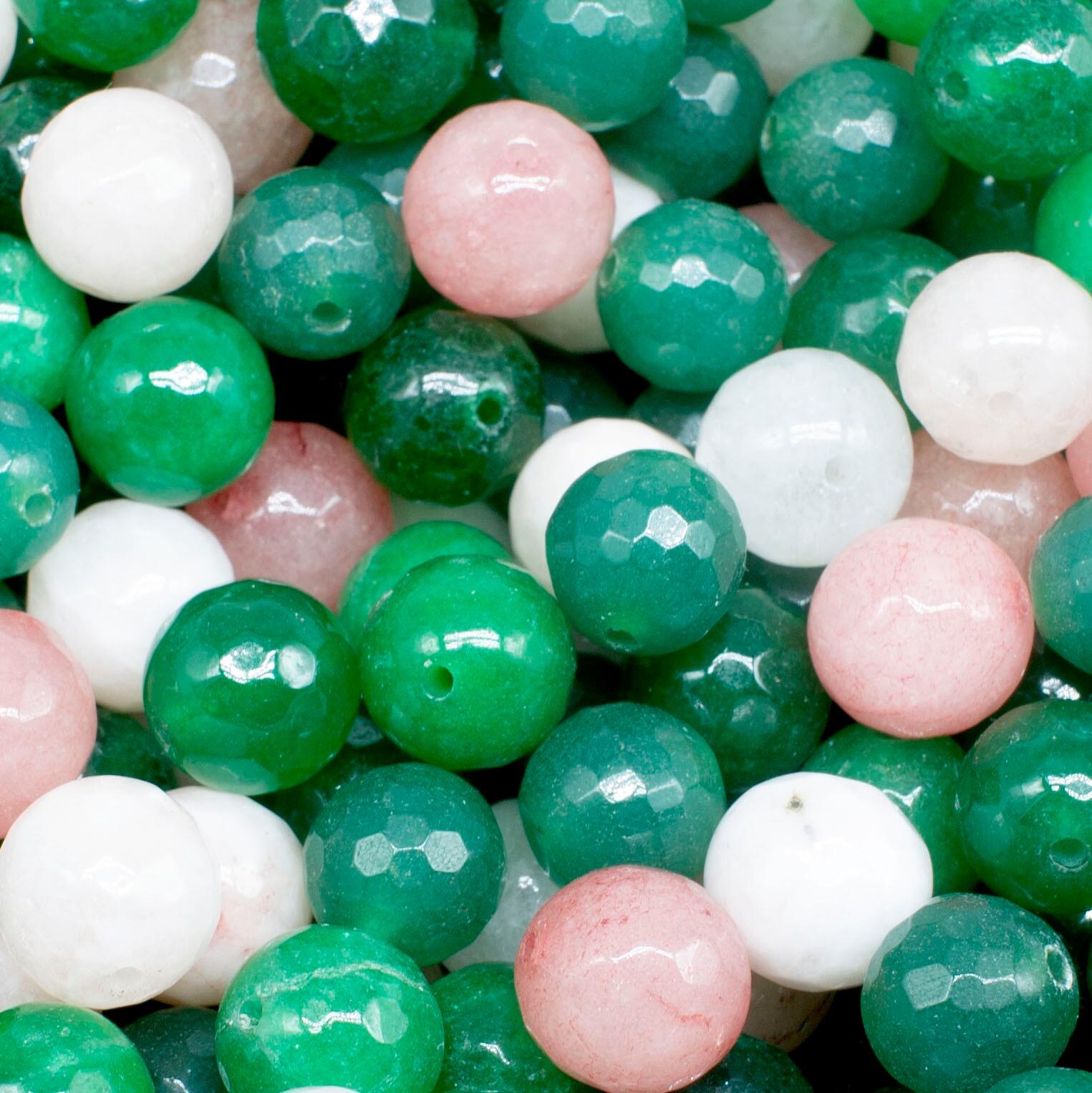 Dyed Jade 10mm Facet Round Beads Mix 35pc   Spring Garden pack of 10 for jewellery making