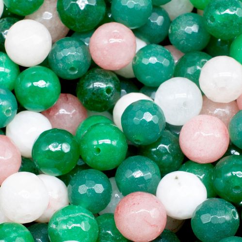 Dyed Jade 10mm Facet Round Beads Mix 35pc   Spring Garden pack of 10 for jewellery making