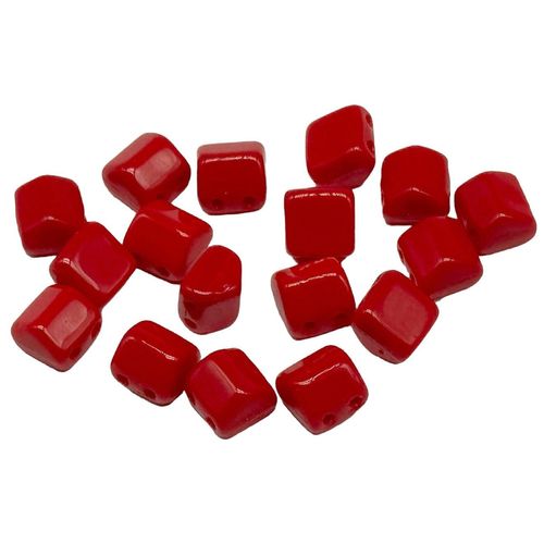 6mm Czech glass glass beads opq. red — pack of 25, high-quality two-hole beads ideal for jewelry making, bead weaving, and crafts
