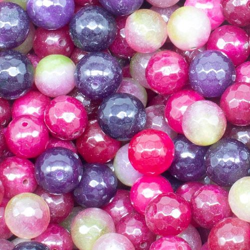 Dyed Jade 12mm Facet Round Beads Mix 30pc   Carnival pack of 12 for jewellery making