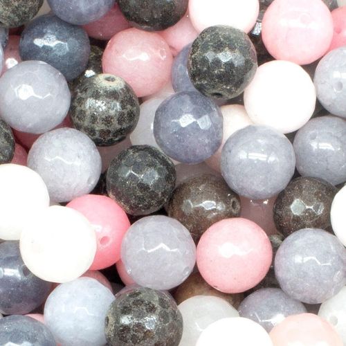 Dyed Jade 14mm Facet Round Beads Mix 25pc   Grey Blush pack of 14 for jewellery making