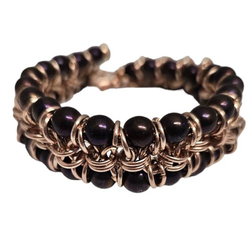 Hematite Double Row Chainmaille rose purple jewelry making kit — DIY set with beads and instructions for creating handmade jewelry