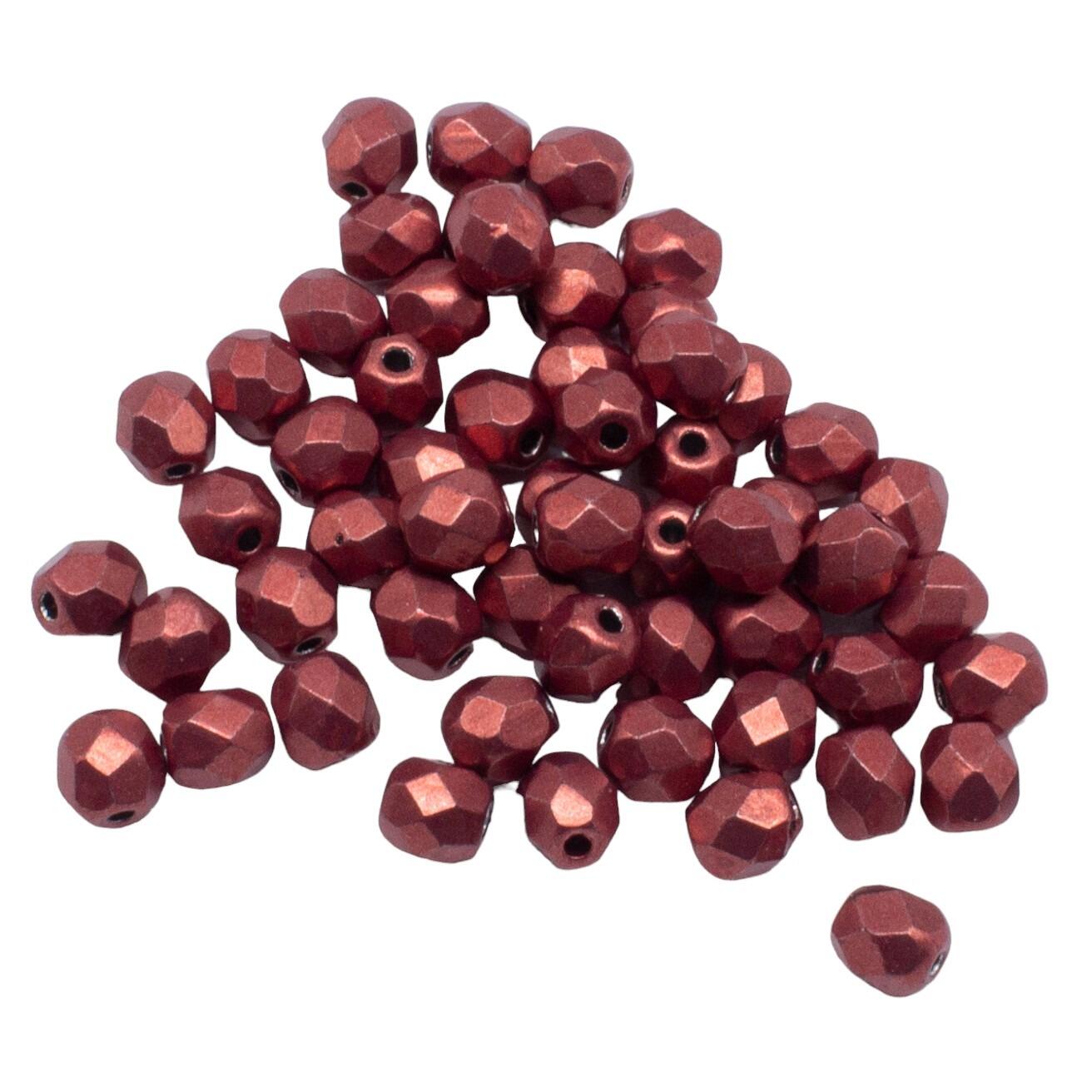 4mm Czech glass fire polished faceted beads suede gold samba red — pack of 100, high-quality faceted beads perfect for jewelry making and…