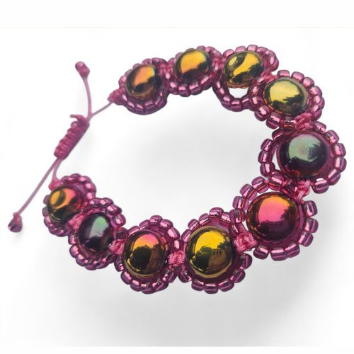 Macrame Glass Coin Bracelet rainbow bracelet making kit — DIY set with beads and instructions for creating handmade jewelry