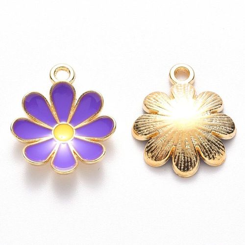 Enamel Gold Charm   19mm Curve Flower Purple 2pc for jewellery making